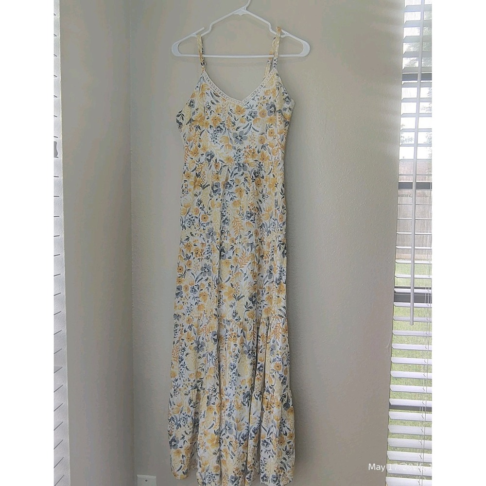 Joie Dress Womens 4 Yellow Maxi Flare Tier Sleeveless Tank Floral Sundress Vneck